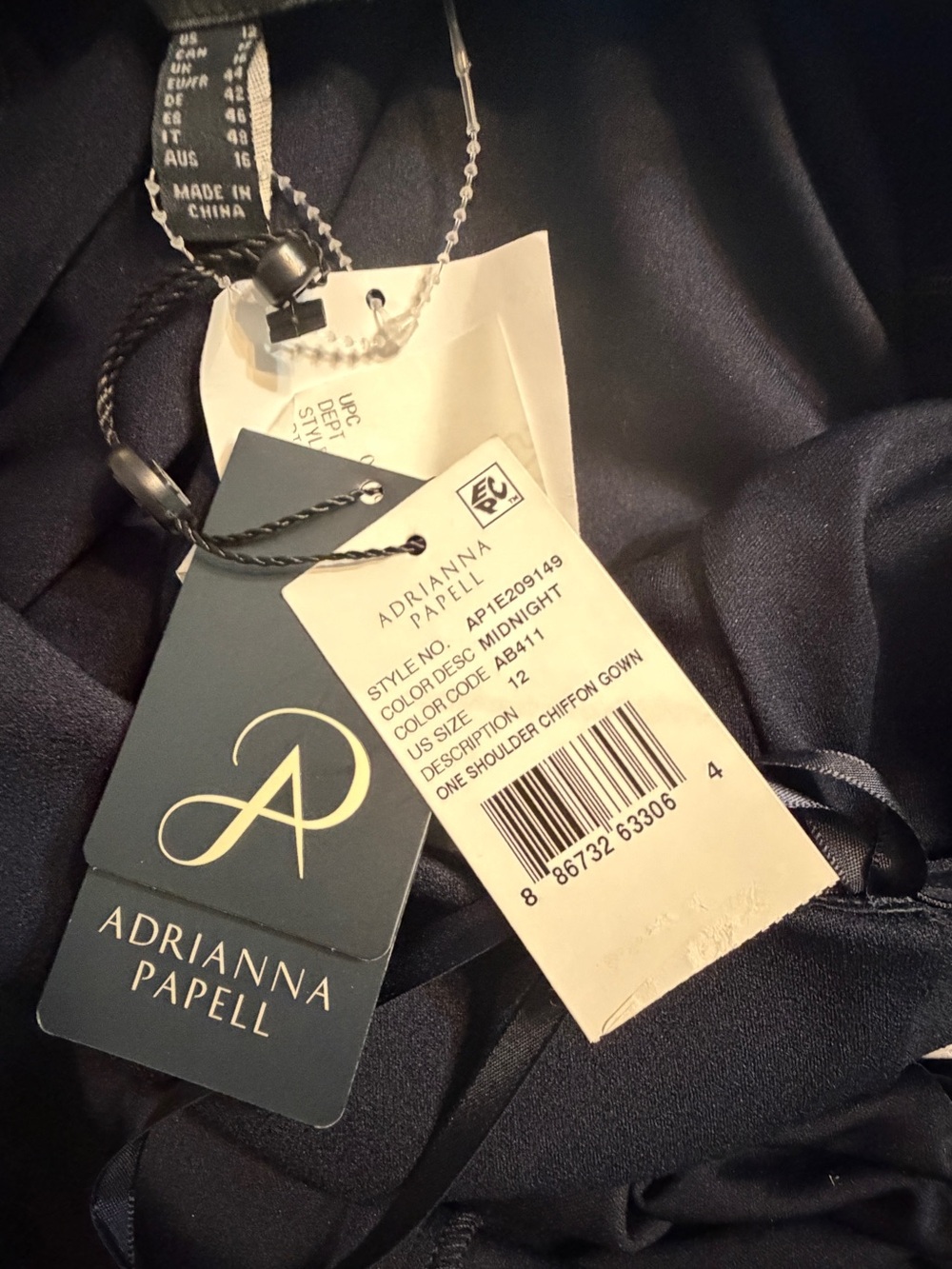 Adrianna Papell NWT Navy One-Shoulder Evening Gown with Side Slit size 12 - Picture 6 of 13